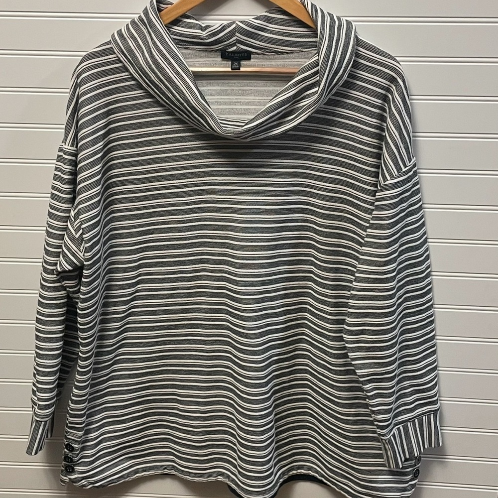 Talbots Striped Black White Cowl Style Plus Top Blouse 2X
